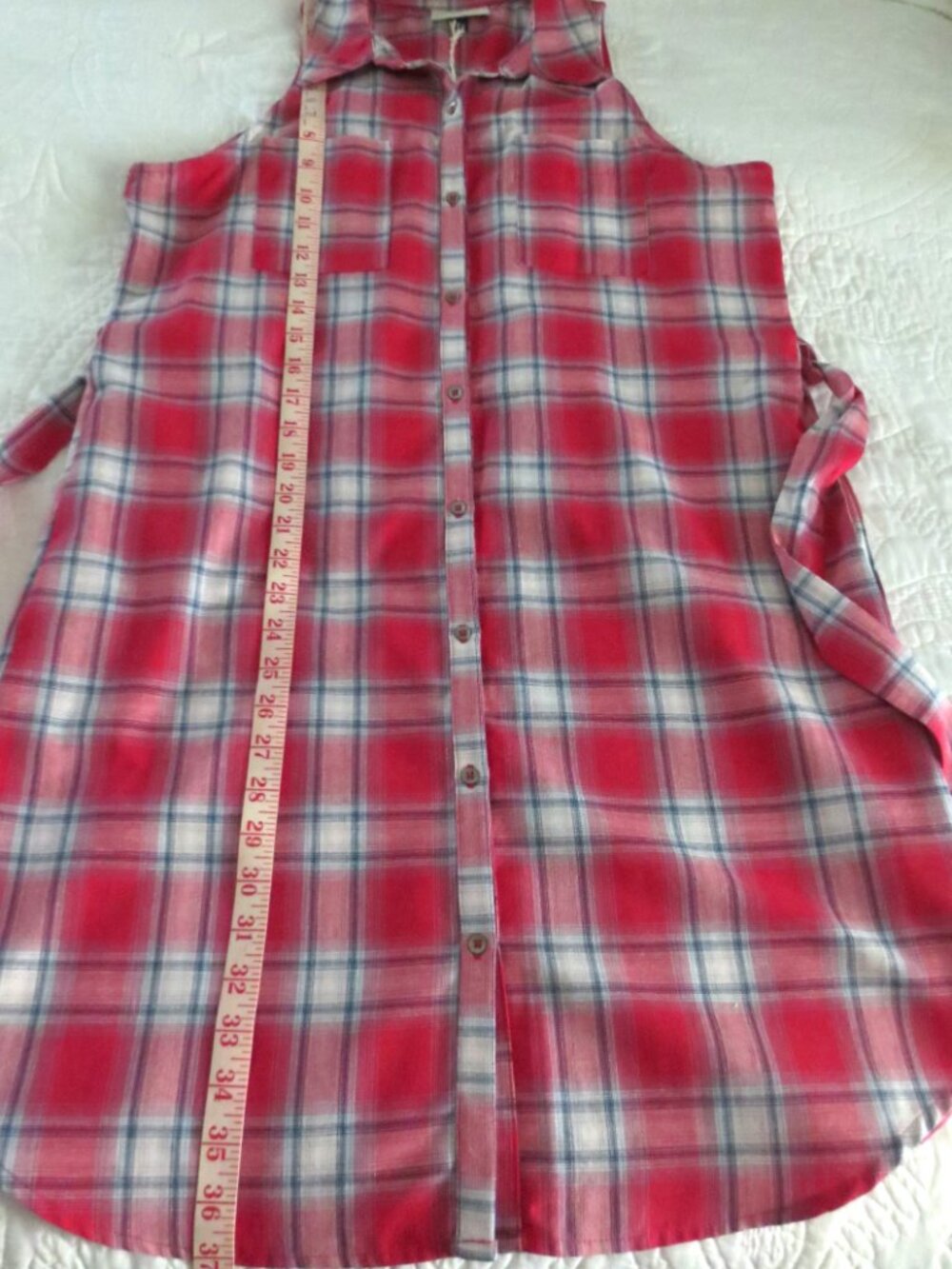 Classic Americana Red & White Plaid Button Front Short Sleeve Shirt Dress - Picture 14 of 15